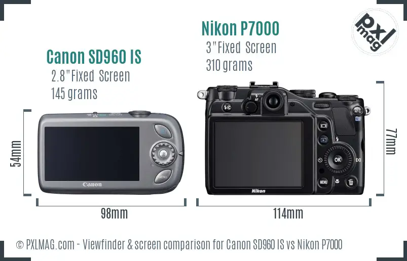 Canon SD960 IS vs Nikon P7000 Screen and Viewfinder comparison
