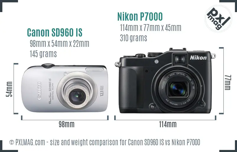 Canon SD960 IS vs Nikon P7000 size comparison