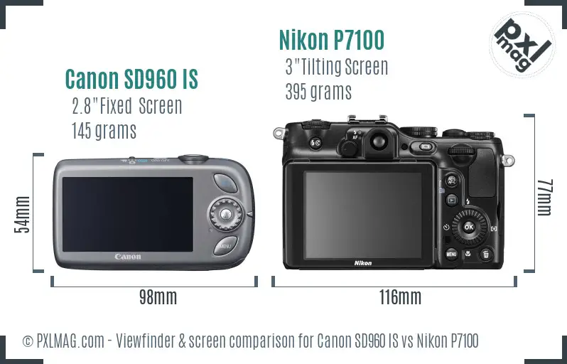 Canon SD960 IS vs Nikon P7100 Screen and Viewfinder comparison