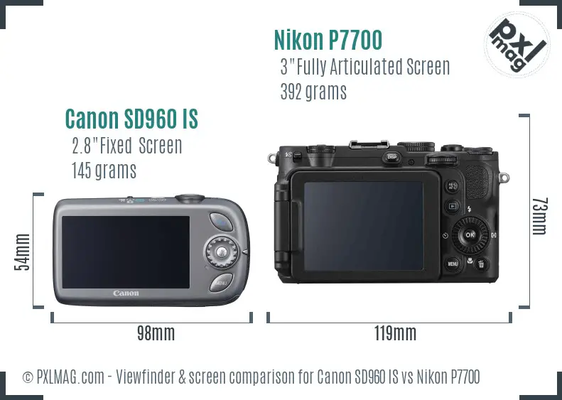 Canon SD960 IS vs Nikon P7700 Screen and Viewfinder comparison