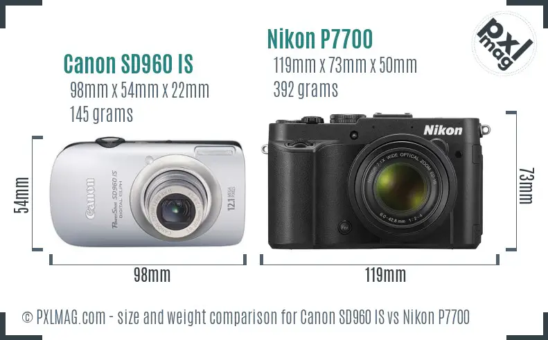 Canon SD960 IS vs Nikon P7700 size comparison