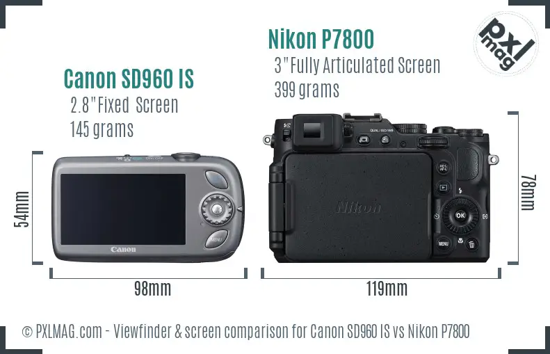 Canon SD960 IS vs Nikon P7800 Screen and Viewfinder comparison