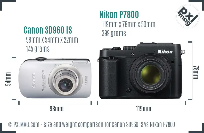 Canon SD960 IS vs Nikon P7800 size comparison