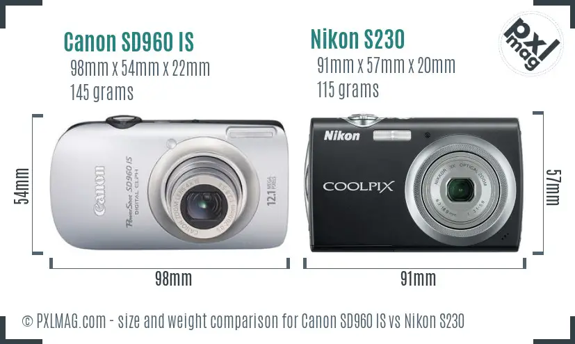 Canon SD960 IS vs Nikon S230 size comparison