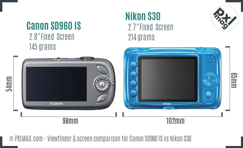 Canon SD960 IS vs Nikon S30 Screen and Viewfinder comparison