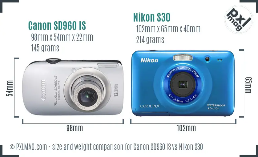 Canon SD960 IS vs Nikon S30 size comparison