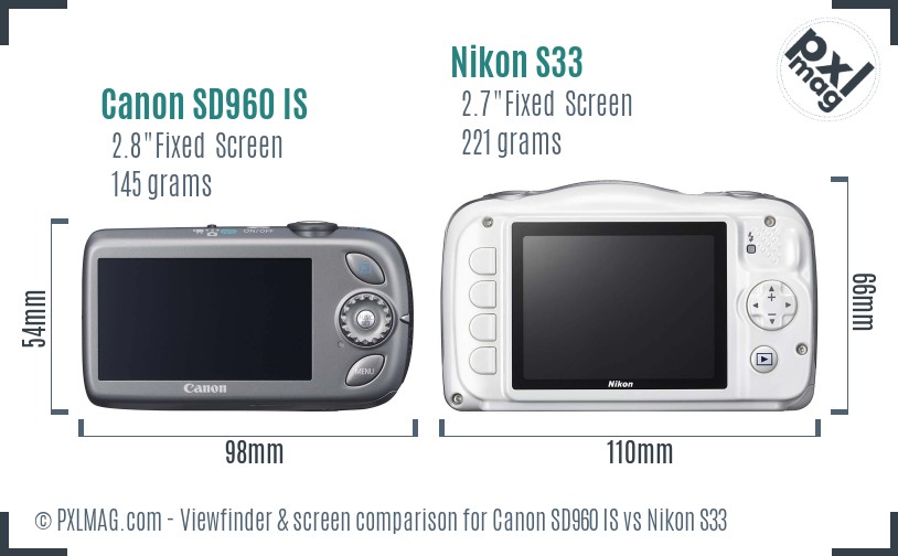 Canon SD960 IS vs Nikon S33 Screen and Viewfinder comparison