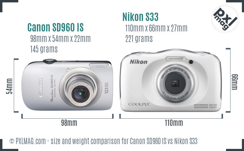 Canon SD960 IS vs Nikon S33 size comparison
