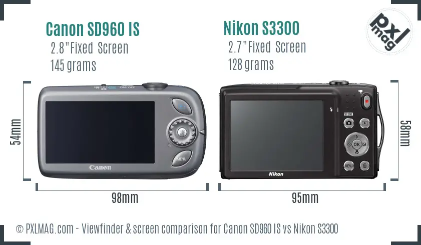 Canon SD960 IS vs Nikon S3300 Screen and Viewfinder comparison