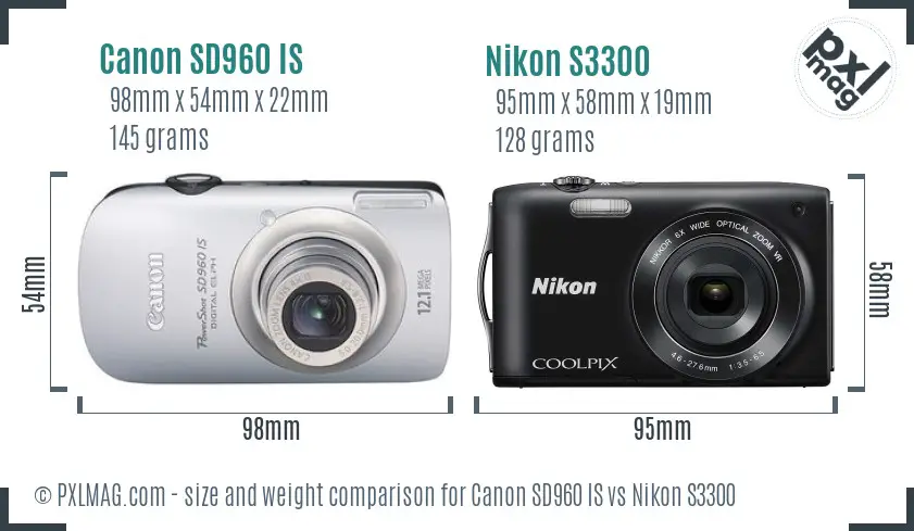 Canon SD960 IS vs Nikon S3300 size comparison