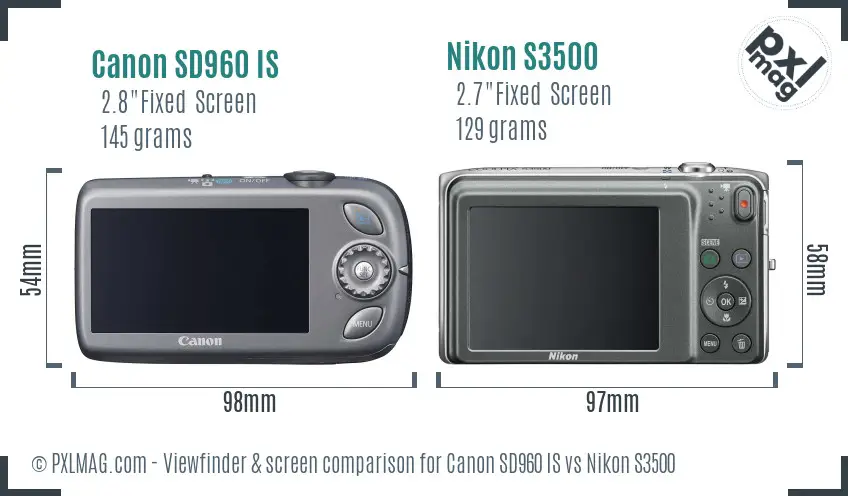 Canon SD960 IS vs Nikon S3500 Screen and Viewfinder comparison