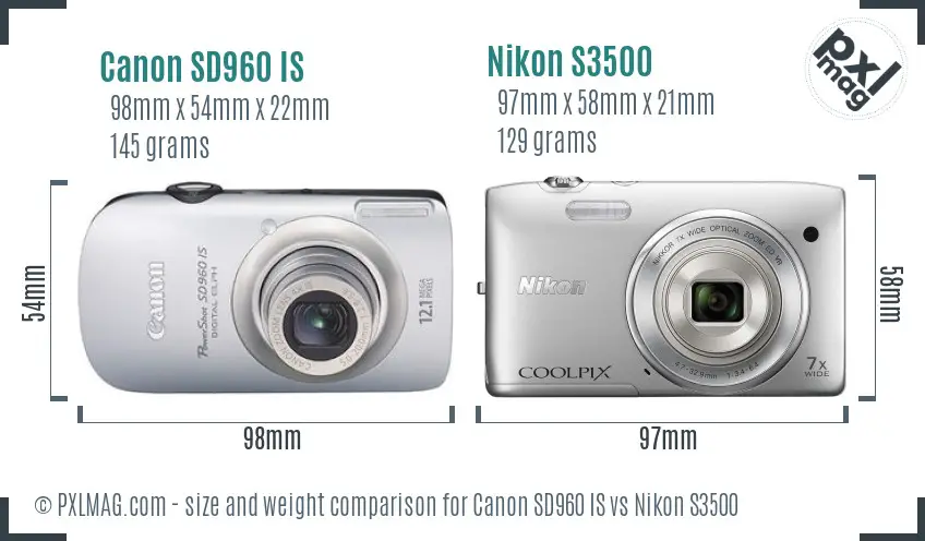 Canon SD960 IS vs Nikon S3500 size comparison