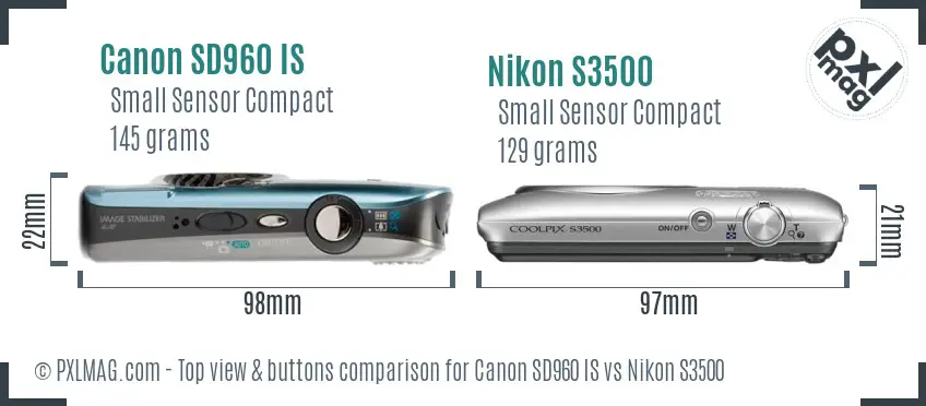 Canon SD960 IS vs Nikon S3500 top view buttons comparison