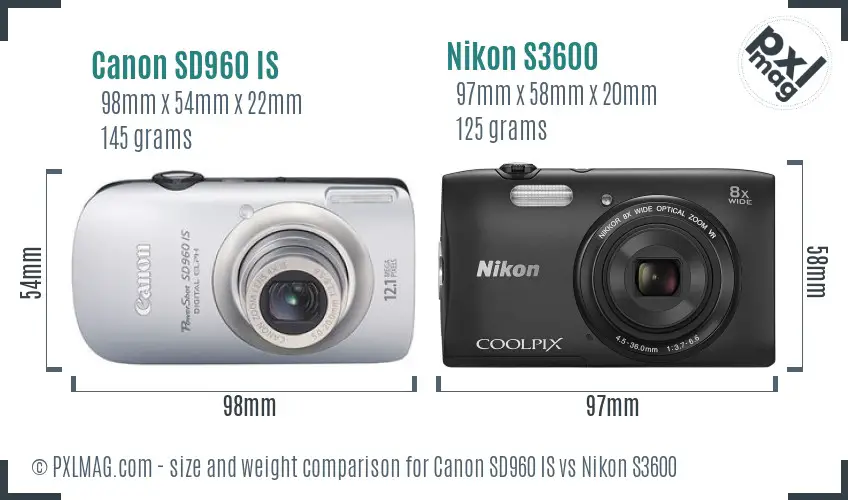 Canon SD960 IS vs Nikon S3600 size comparison Canon SD960 IS vs Nikon S3600 size comparison