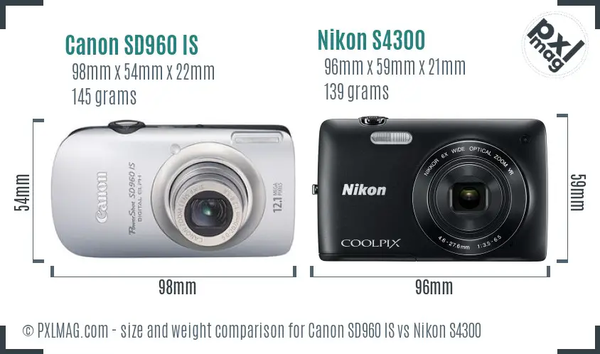 Canon SD960 IS vs Nikon S4300 size comparison