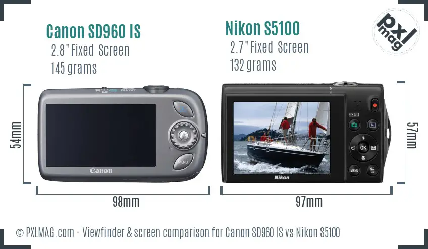 Canon SD960 IS vs Nikon S5100 Screen and Viewfinder comparison