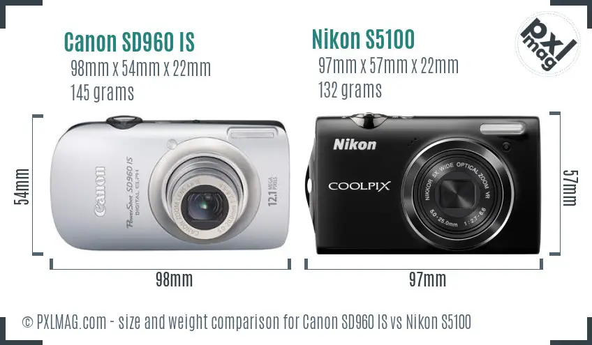 Canon SD960 IS vs Nikon S5100 size comparison