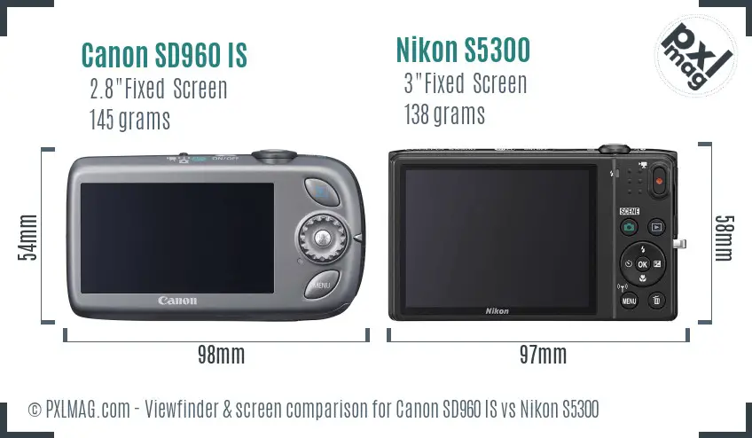 Canon SD960 IS vs Nikon S5300 Screen and Viewfinder comparison