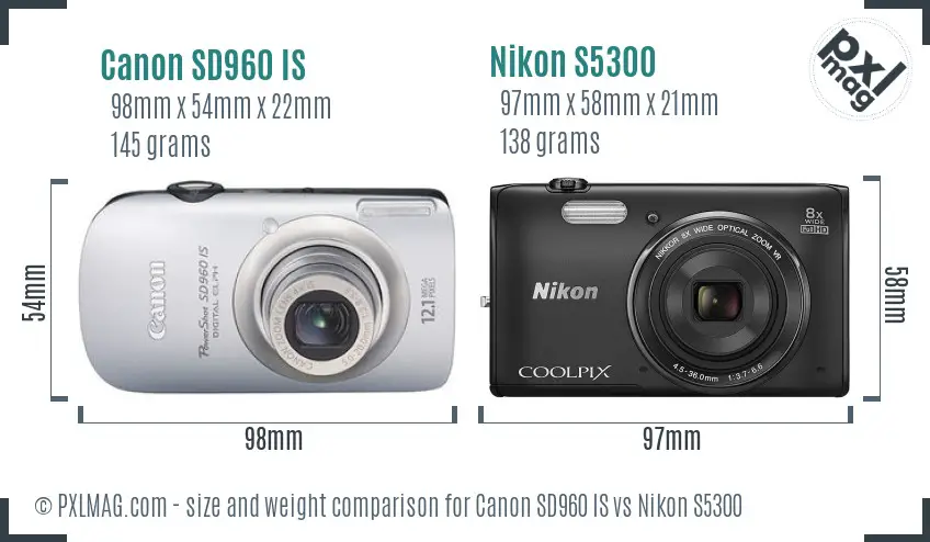 Canon SD960 IS vs Nikon S5300 size comparison Canon SD960 IS vs Nikon S5300 size comparison