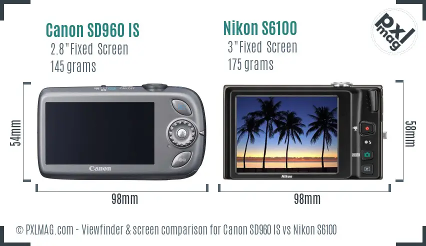 Canon SD960 IS vs Nikon S6100 Screen and Viewfinder comparison