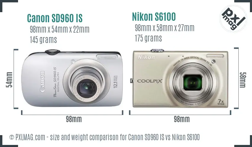 Canon SD960 IS vs Nikon S6100 size comparison