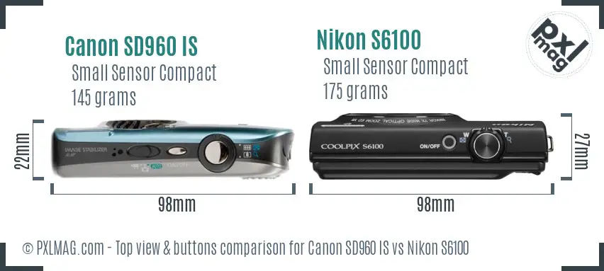 Canon SD960 IS vs Nikon S6100 top view buttons comparison