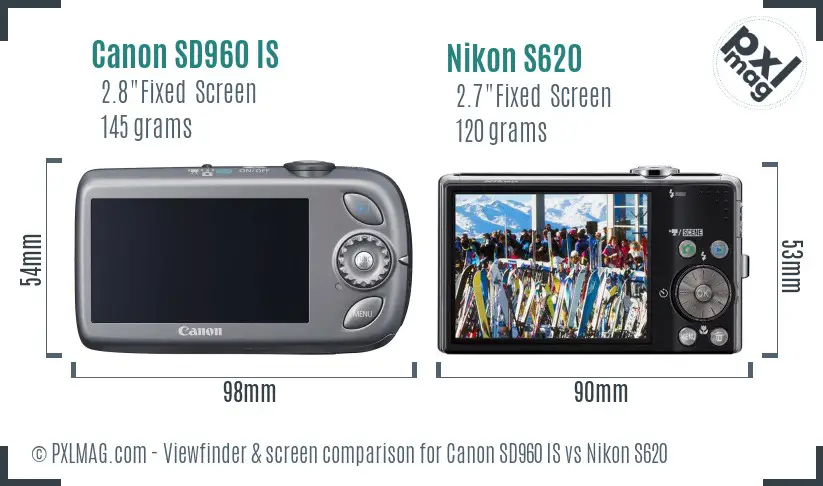 Canon SD960 IS vs Nikon S620 Screen and Viewfinder comparison