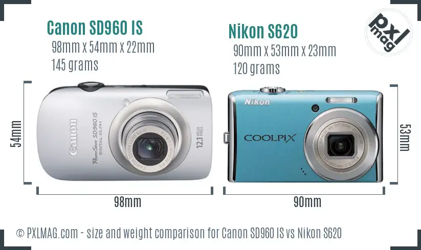 Canon SD960 IS vs Nikon S620 size comparison