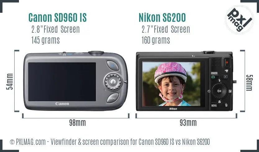 Canon SD960 IS vs Nikon S6200 Screen and Viewfinder comparison