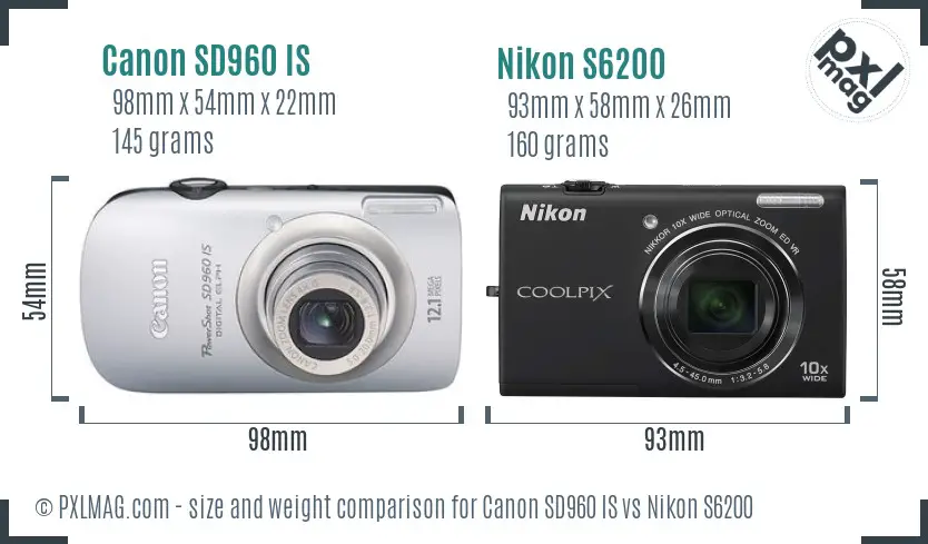 Canon SD960 IS vs Nikon S6200 size comparison Canon SD960 IS vs Nikon S6200 size comparison
