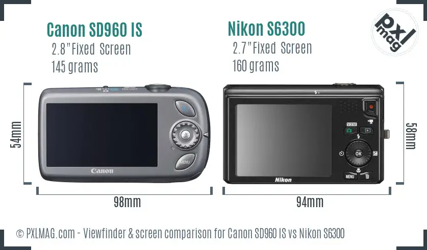 Canon SD960 IS vs Nikon S6300 Screen and Viewfinder comparison