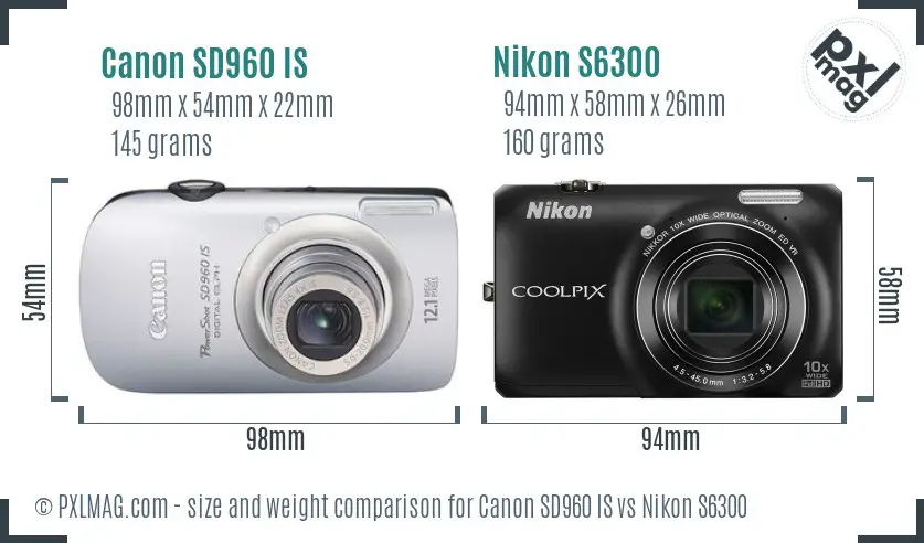 Canon SD960 IS vs Nikon S6300 size comparison