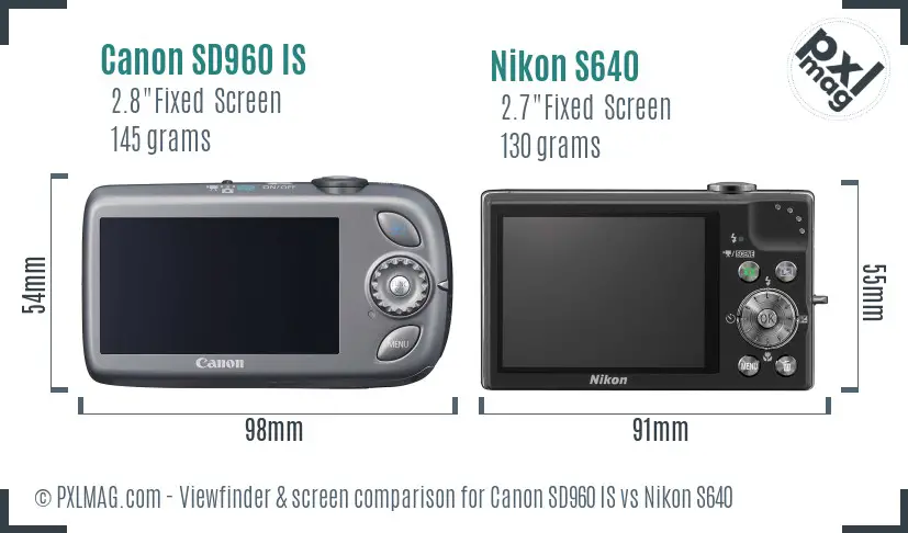 Canon SD960 IS vs Nikon S640 Screen and Viewfinder comparison Canon SD960 IS vs Nikon S640 Screen and Viewfinder comparison