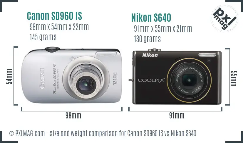 Canon SD960 IS vs Nikon S640 size comparison Canon SD960 IS vs Nikon S640 size comparison