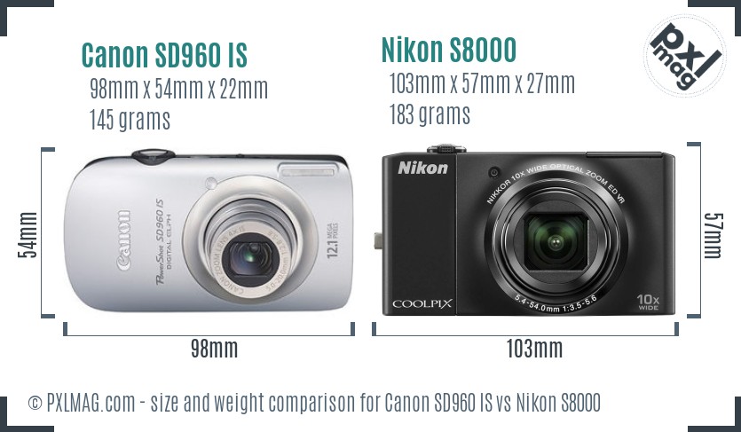 Canon SD960 IS vs Nikon S8000 size comparison