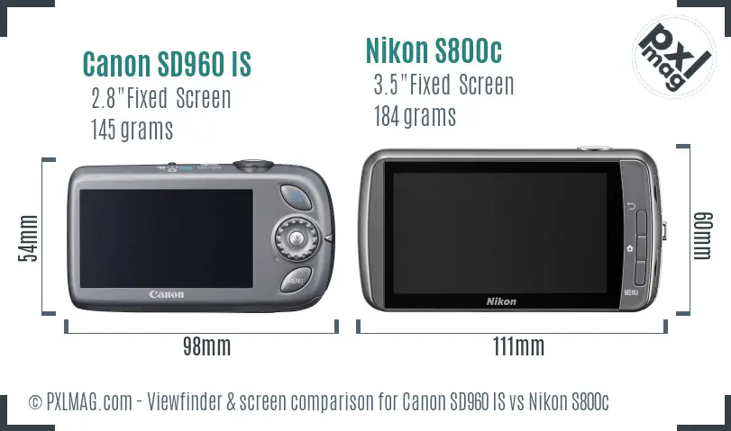 Canon SD960 IS vs Nikon S800c Screen and Viewfinder comparison