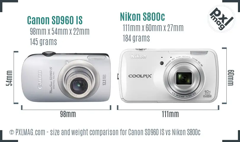 Canon SD960 IS vs Nikon S800c size comparison