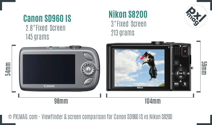 Canon SD960 IS vs Nikon S8200 Screen and Viewfinder comparison