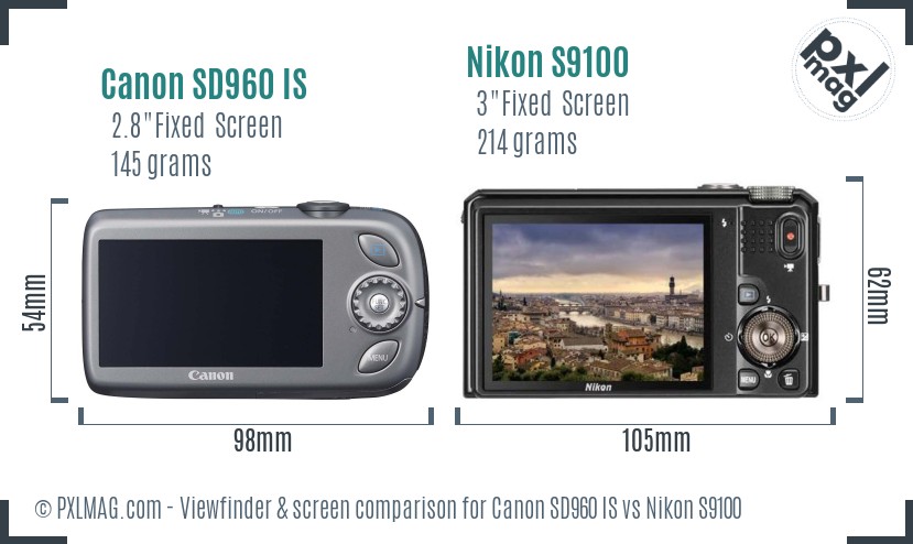 Canon SD960 IS vs Nikon S9100 Screen and Viewfinder comparison