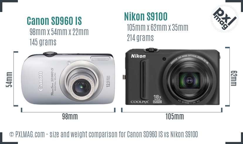 Canon SD960 IS vs Nikon S9100 size comparison