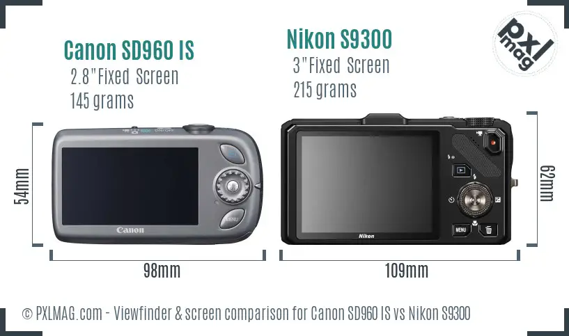 Canon SD960 IS vs Nikon S9300 Screen and Viewfinder comparison