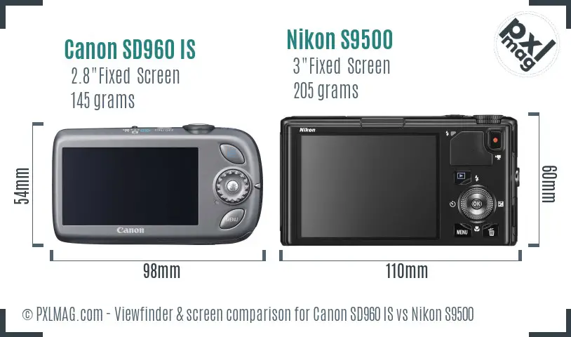 Canon SD960 IS vs Nikon S9500 Screen and Viewfinder comparison