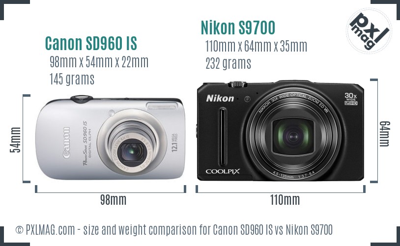 Canon SD960 IS vs Nikon S9700 size comparison Canon SD960 IS vs Nikon S9700 size comparison