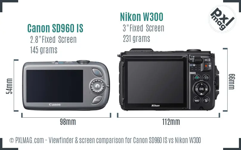 Canon SD960 IS vs Nikon W300 Screen and Viewfinder comparison