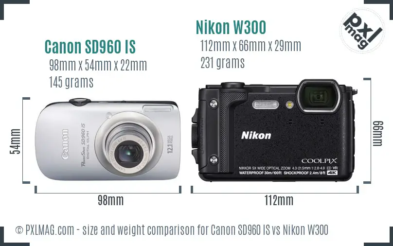 Canon SD960 IS vs Nikon W300 size comparison