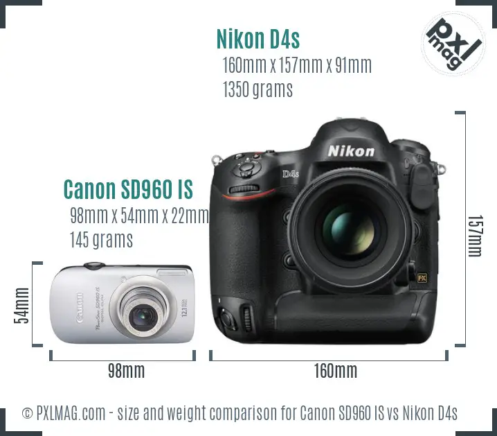 Canon SD960 IS vs Nikon D4s size comparison