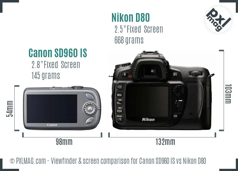 Canon SD960 IS vs Nikon D80 Screen and Viewfinder comparison