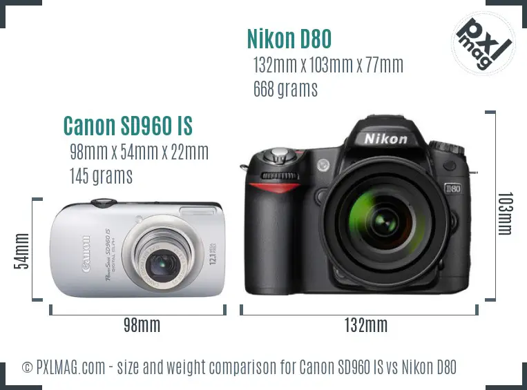 Canon SD960 IS vs Nikon D80 size comparison