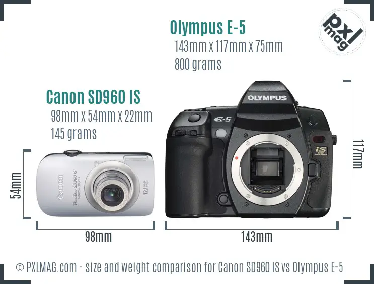Canon SD960 IS vs Olympus E-5 size comparison