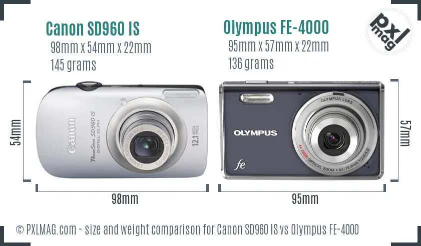 Canon SD960 IS vs Olympus FE-4000 size comparison Canon SD960 IS vs Olympus FE-4000 size comparison